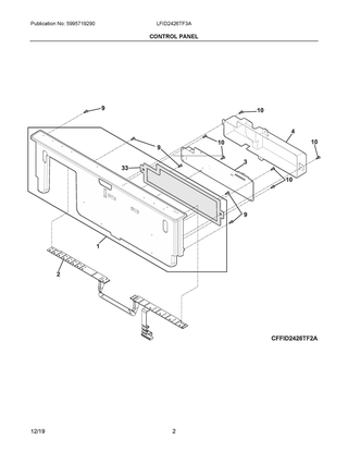 Control Panel Diagram and Parts List for LFID2426TF3A  Frigidaire Dishwasher