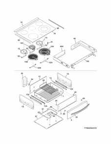 Top/drawer Diagram and Parts List for 79042543311  Kenmore Range