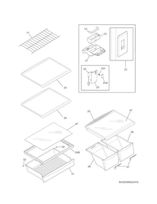 Shelves Diagram and Parts List for 25360623410  Kenmore Refrigerator