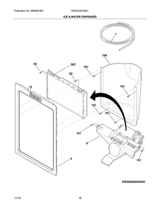 Ice & Water Dispenser Diagram and Parts List for EW23CS75QS1  Electrolux Refrigerator