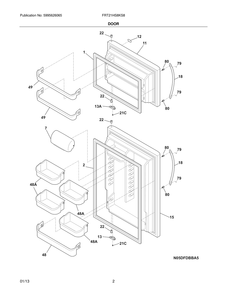 Door Diagram and Parts List for FRT21HS8KS8  Frigidaire Refrigerator