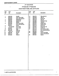 Door Front Panel And Lint Filter Page 2 Diagram and Parts List for 8308-80B  Frigidaire Dryer