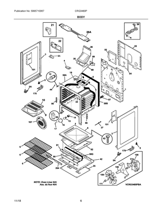 Body Diagram and Parts List for CRG3480PWD  Frigidaire Range
