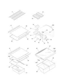 Shelves Diagram and Parts List for 25363212015  Kenmore Refrigerator