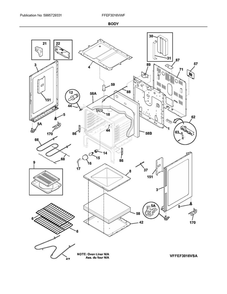 Body Diagram and Parts List for FFEF3016VWF  Frigidaire Range