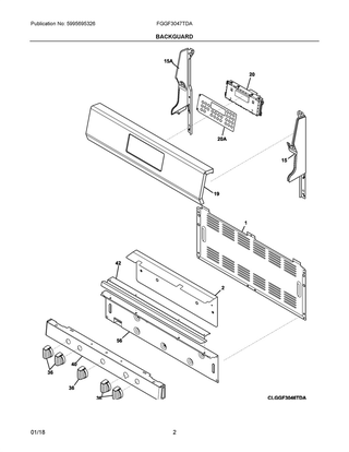 Backguard Diagram and Parts List for CFEF3016TSB  Frigidaire Range