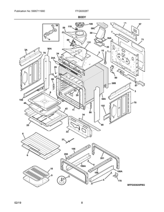 Body Diagram and Parts List for FFGS3026TBA  Frigidaire Range
