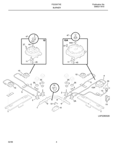 Burner Diagram and Parts List for FGC6X7XEB4  Frigidaire Cooktop