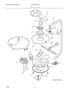 Motor And Pump Diagram and Parts List for GDPH4515AD1B  Frigidaire Dishwasher