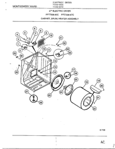Cabinet, Drum, Heater Assembly Diagram and Parts List for 7308-87C  Frigidaire Dryer