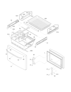 Freezer Drawer, Baskets Diagram and Parts List for LFHB2741PE1  Frigidaire Refrigerator