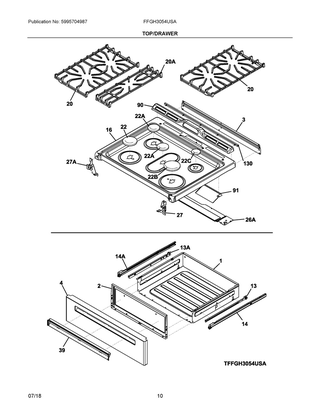 Top/drawer Diagram and Parts List for FFGH3054USA  Frigidaire Range