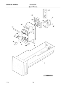 Ice Container Diagram and Parts List for FGEB28D7RF2  Frigidaire Refrigerator