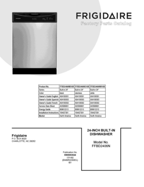 01 - Cover Sheet Diagram and Parts List for FFBD2406NB10B  Frigidaire Dishwasher