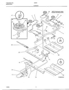 Burner Diagram and Parts List for 285647A  Frigidaire Range