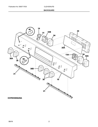 Backguard Diagram and Parts List for CLEH3054UFB  Frigidaire Range