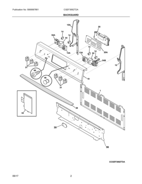 02 - BACKGUARD Diagram and Parts List for CGEF3062TDA  Frigidaire Range