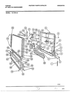 Front Panel Diagram and Parts List for 61-1073-10  Frigidaire Dishwasher