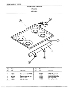 21" Gas Free Standing Page 2 Diagram and Parts List for 2129C  Frigidaire Range