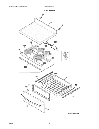Top/drawer Diagram and Parts List for FGEF3059TFG  Frigidaire Range