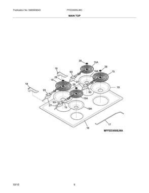 07 - MAIN TOP Diagram and Parts List for FFED3005LWC  Frigidaire Range