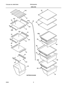 Shelves Diagram and Parts List for FRSC2333AS4A  Electrolux Refrigerator