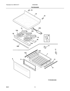 Top/Drawer Diagram and Parts List for 00462048D  Frigidaire Range