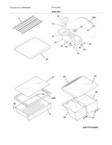 Shelves Diagram and Parts List for FFTR1828SP2  Frigidaire Refrigerator