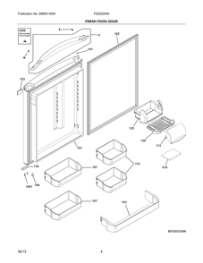 Fresh Food Door Diagram and Parts List for FG2I2334NE  Frigidaire Refrigerator