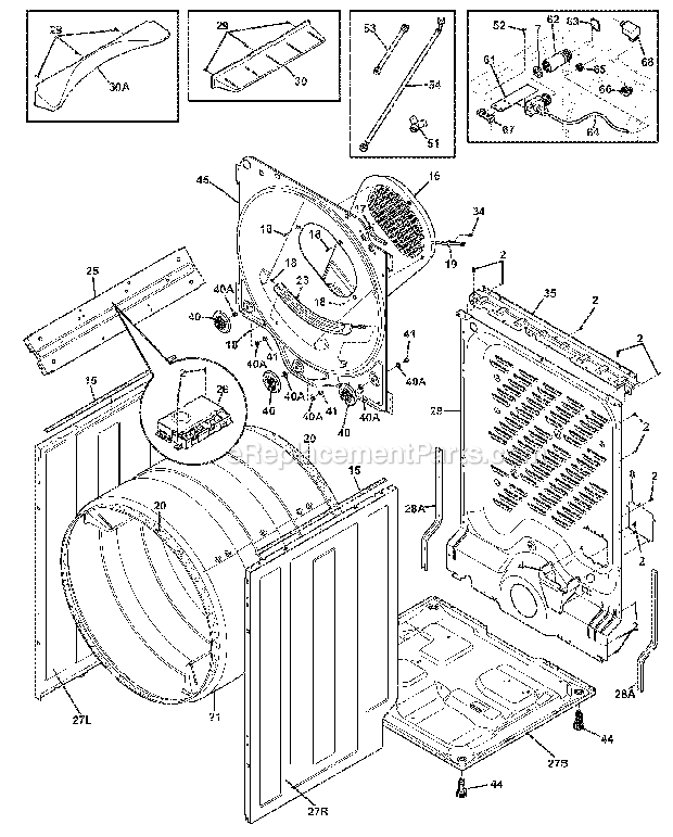 CABINET/DRUM Diagram and Parts List for EWMED65HTS0  Electrolux Dryer