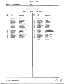 Console, Controls, Top Panel Page 2 Diagram and Parts List for 7289-80  Frigidaire Dryer