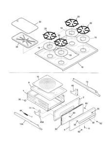 Top/drawer Diagram and Parts List for TGF605WFW4  Tappan Range