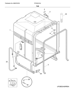 Tub Diagram and Parts List for FFCD2413UB0A  Frigidaire Dishwasher