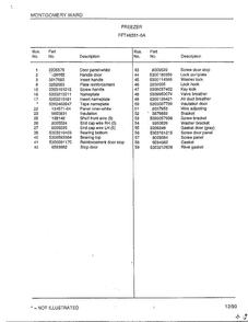 Freezer Diagram and Parts List for 46351-0A  Frigidaire Freezer