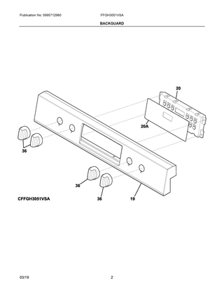 Backguard Diagram and Parts List for FFGH3051VSA  Frigidaire Range