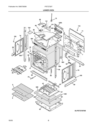 Lower Oven Diagram and Parts List for FFET2726TWB  Frigidaire Wall Oven