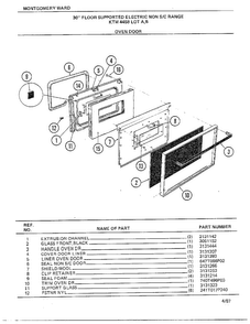 30" Floor Supported Elec Oven Door Diagram and Parts List for 4458B  Frigidaire Range