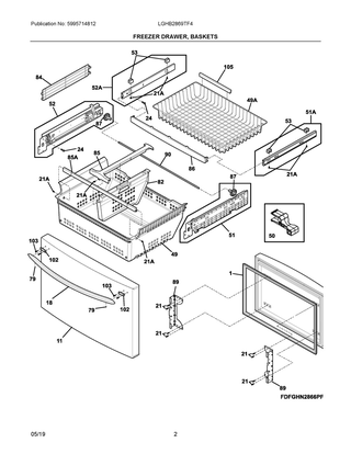 Freezer Drawer, Baskets Diagram and Parts List for LGHB2869TF4  Frigidaire Refrigerator