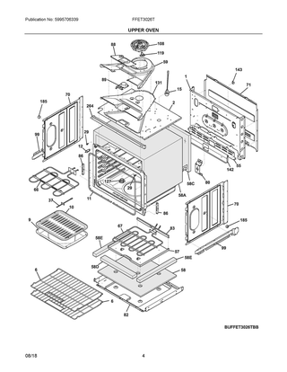 Upper Oven Diagram and Parts List for FFET3026TBC  Frigidaire Wall Oven
