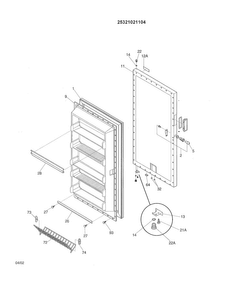 Door Diagram and Parts List for 25321021104  Kenmore Freezer