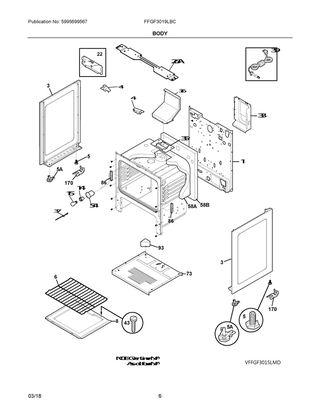 Body Diagram and Parts List for FFGF3019LBC  Frigidaire Range
