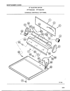 Console/controls/top Panel Diagram and Parts List for 7308-87D  Frigidaire Dryer