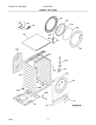 Cabinet / Top / Door Diagram and Parts List for EFLS210TIS01  Frigidaire Washer