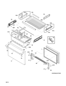 Freezer Drawer, Baskets Diagram and Parts List for FPBC2277RF1  Frigidaire Refrigerator