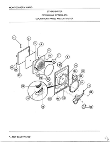 Door Front Panel And Lint Filter Diagram and Parts List for 8308A  Frigidaire Dryer