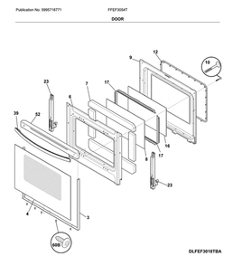 Door Diagram and Parts List for FFEF3054TBJ  Frigidaire Range