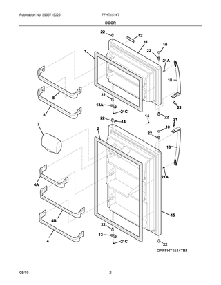 Door Diagram and Parts List for FFHT1514TB4  Frigidaire Refrigerator