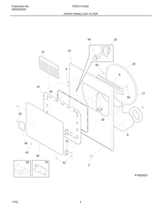 Front Panel/Lint Filter Diagram and Parts List for FER211CAS2  Frigidaire Dryer
