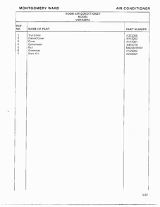 Air Conditioner Page 8 Diagram and Parts List for 5287A  Frigidaire Air Conditioner