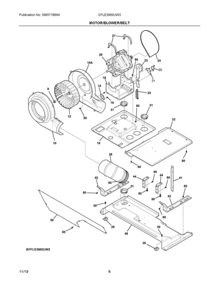 Motor/blower/belt Diagram and Parts List for CFLE3900UW3  Frigidaire Dryer